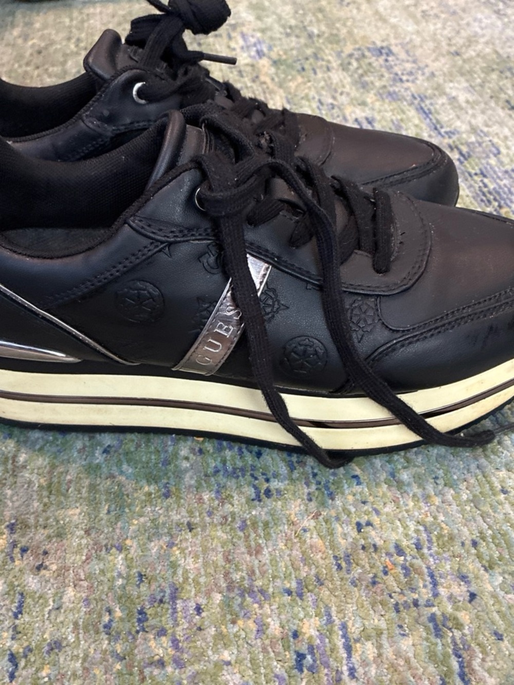 Guess Black Platform Lace-Up Women's Sneakers with Cream Trim